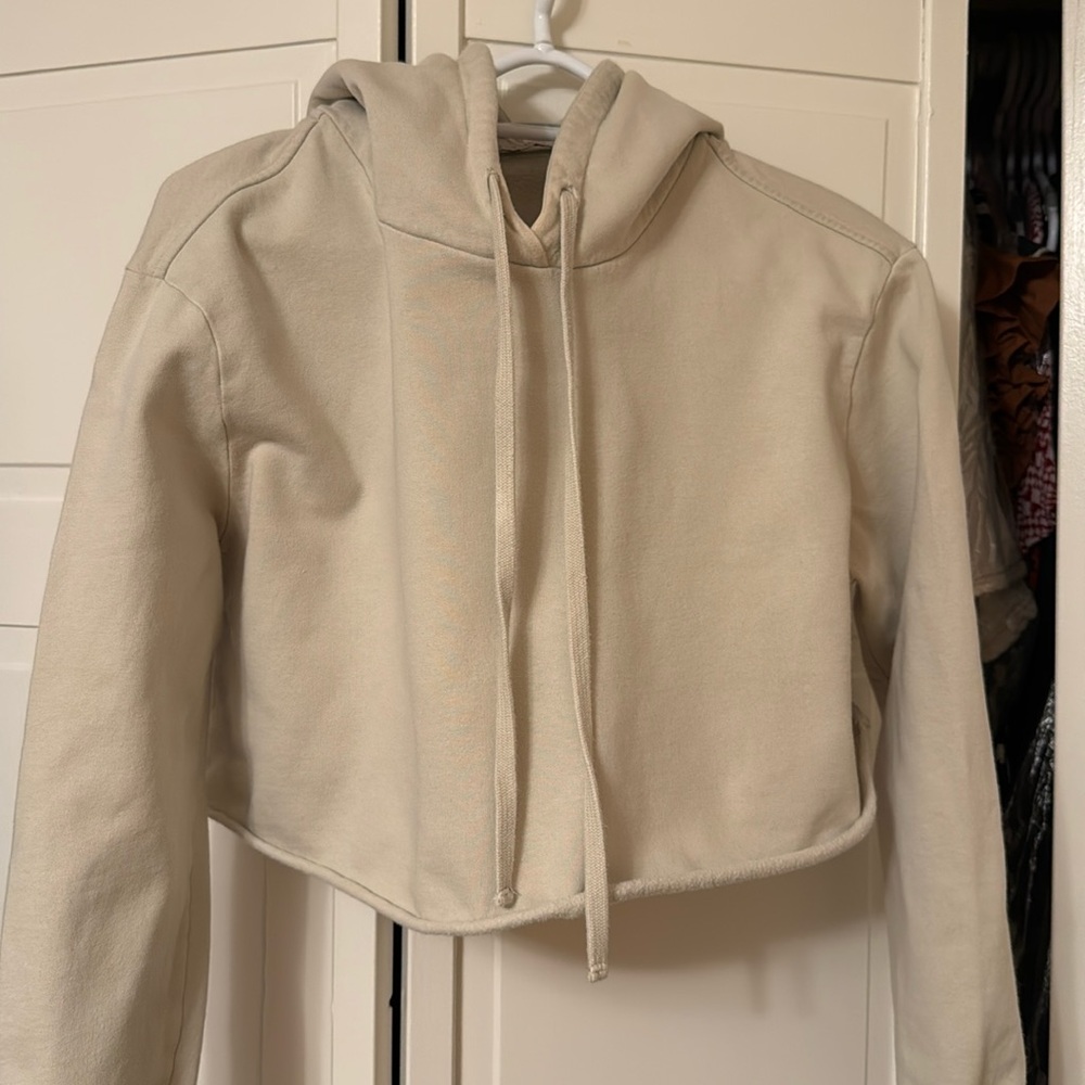 AllSaints Cream Cropped Hoodie